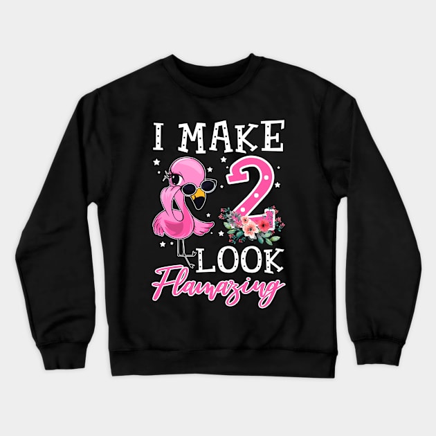 Kids I Make 2 Look Flamazing Flamingo Birthday Crewneck Sweatshirt by Bensonn